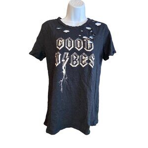 Fantastic Fawn Womens Graphic TShirtBlack Large Good Vibes Distressed USA Goth